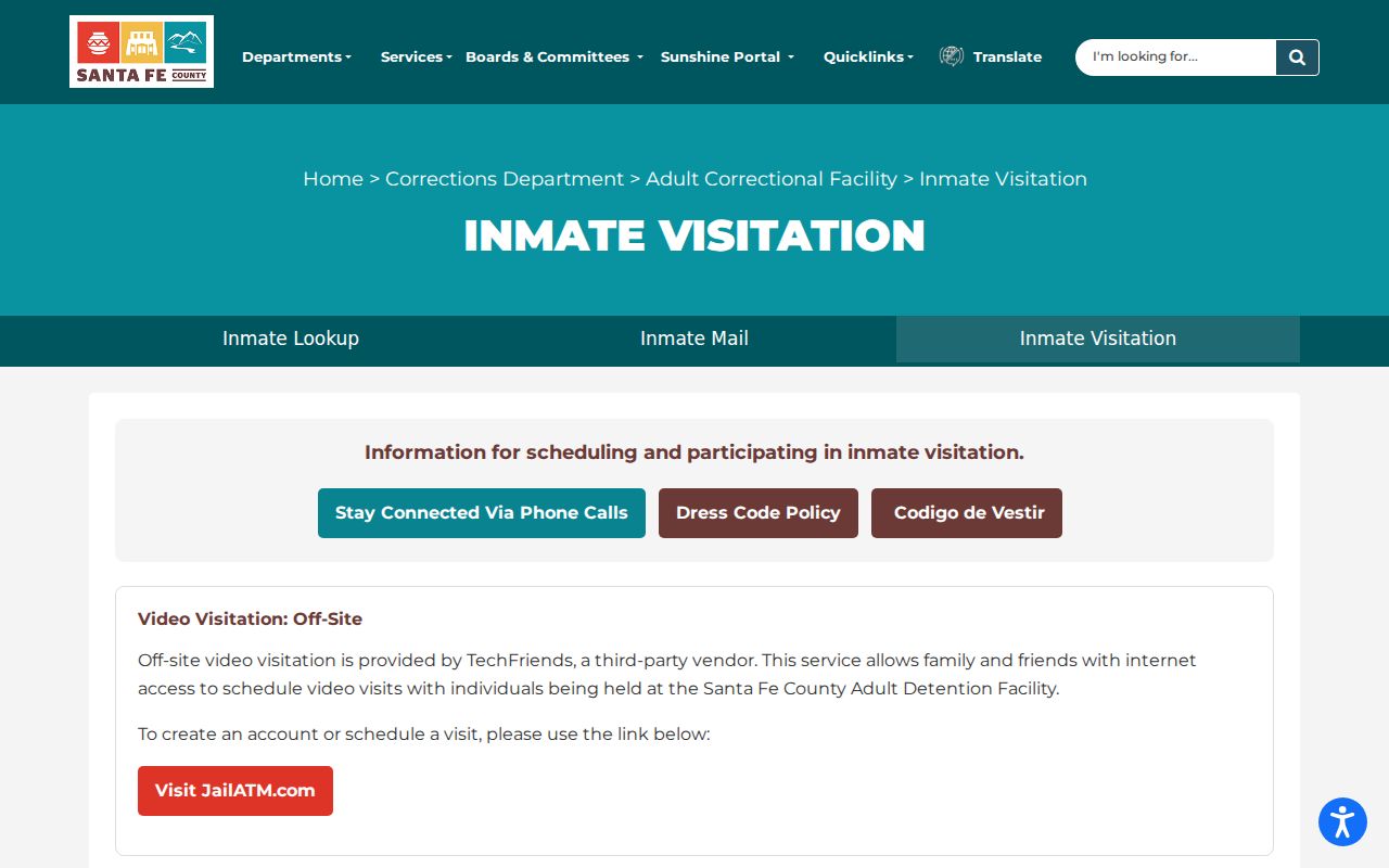 Santa Fe County criminal history jail visitation information