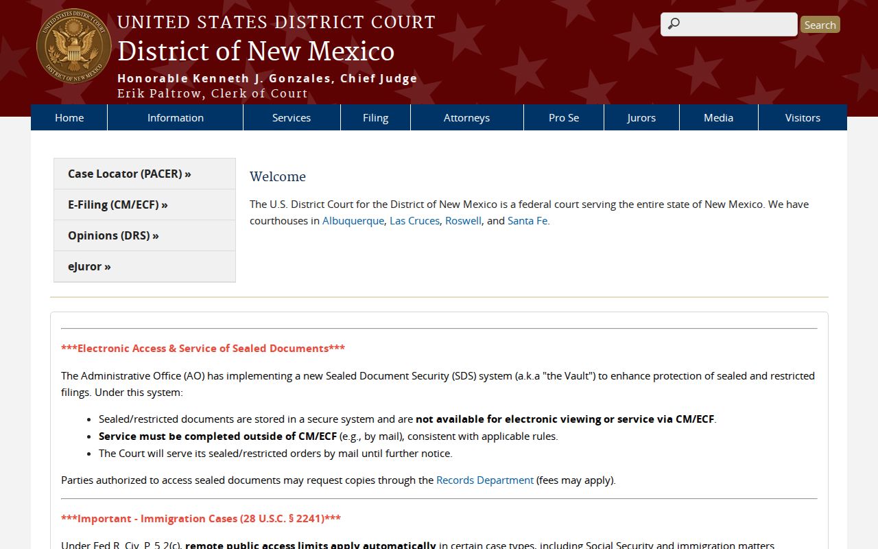 Santa Fe County criminal history federal district court information